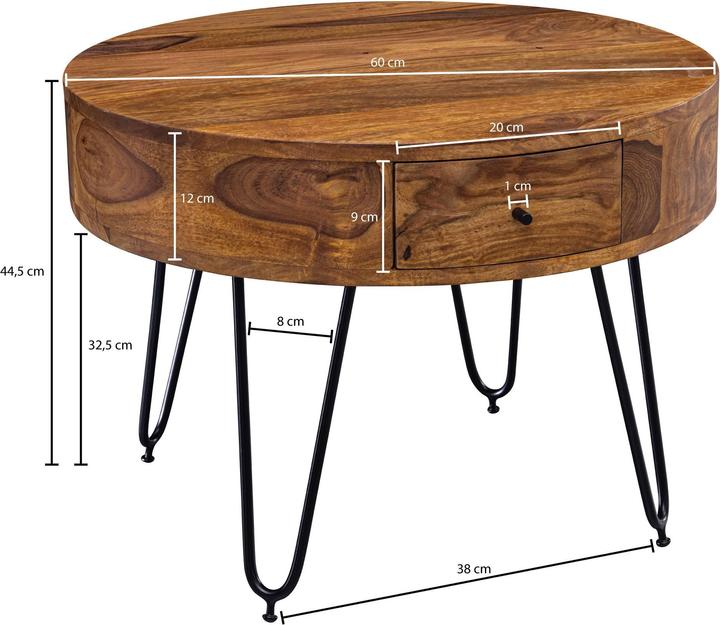 Produktbild FineBuy Couchtisch Sheesham Braun (60 x 60 x 44.5 cm)