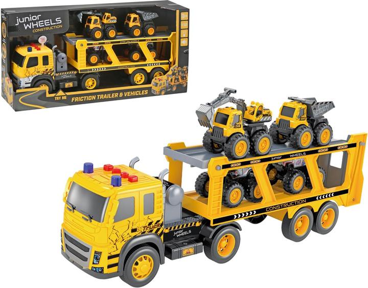Produktbild JTI Junior Wheels Friction Trailer mit 4 Fahrzeugen 1:12