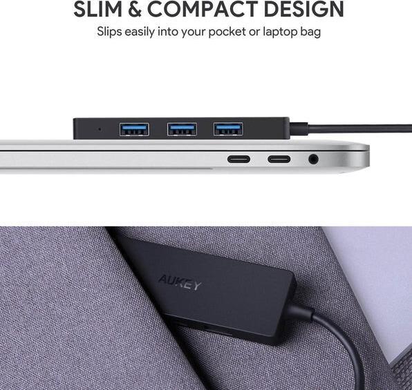 Image du produit Aukey CB-C64 Concentrateur d'interface Noir Gris (USB-C, 4 Ports)
