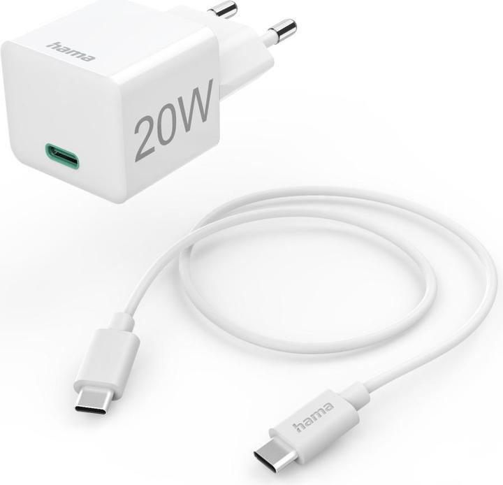 Produktbild Hama Schnellladegerät mit Ladekabel USB-C, Mini-Ladegerät, PD, 20W, 1m, Weiss (20 W)