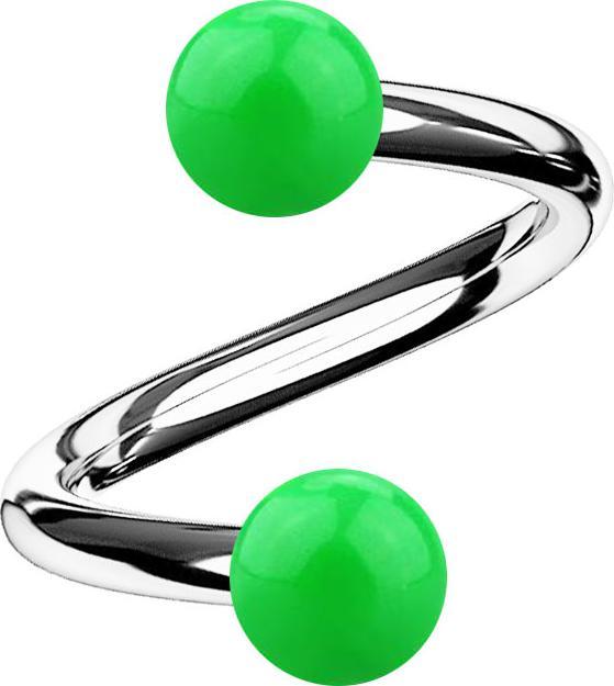 Star Piercing Micro Spirale silber mit zwei Kugeln grün (Acryl, ohne Messing, Chirurgenstahl 316L)