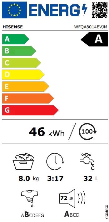 Energy Label Hisense WFQA8014EVJM (8 kg, Left)