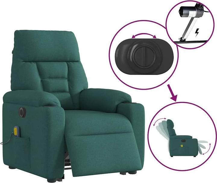 Image du produit VidaXL Fauteuil de massage électrique avec fonction releveur Vert foncé Tissu