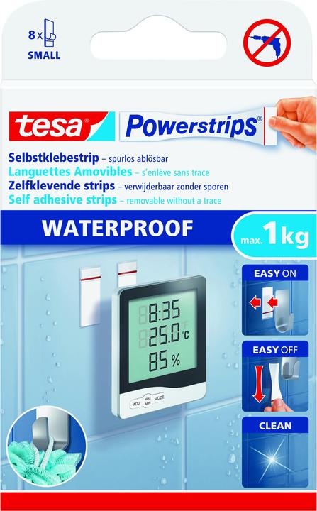 Produktbild tesa Powerstrips SMALL, 1kg Halteleistung, 8x doppelseitige Klebestreifen