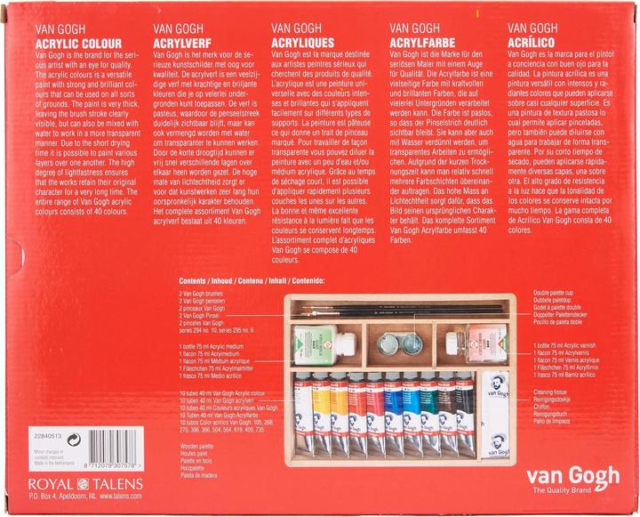 Immagine prodotto Van Gogh Scatola di legno colori acrilici Basic (Bianco, Giallo scuro, Giallo, Verde, Blu, Rosa, Nero, Rosso, Marrone, Blu scuro, 175 ml)