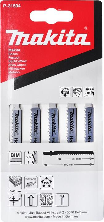 Produktbild Makita P-31594 Siarapjūklio pjūkleliai BIM 4/75MM 5Vnt. Medžiui