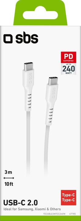Actual product image SBS Charging/data cable PD 240W USB-A > USB-C white 3.0m (3 m, USB 2.0, 240 W)