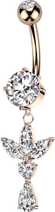 Star Piercing Banane rosegold mit zwei Kugeln Kristall silber Anhänger drei Ovale ein runder und ein Tropfen Krist (Chirurgenstahl 316L, Messing)