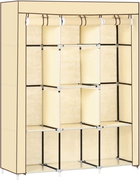 Swisshandel24 Stoffschrank, Kleiderschrank mit Kleiderstangen, 8 Ebenen, Faltschrank, Faltbare Garderobe, Vliessto (125 x 43 x 162.5 cm)