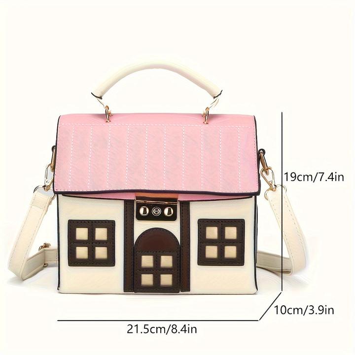 Actual product image Only-Bags.Store Charming messenger bag in the shape of a house - faux leather crossbody purse with geometric pattern