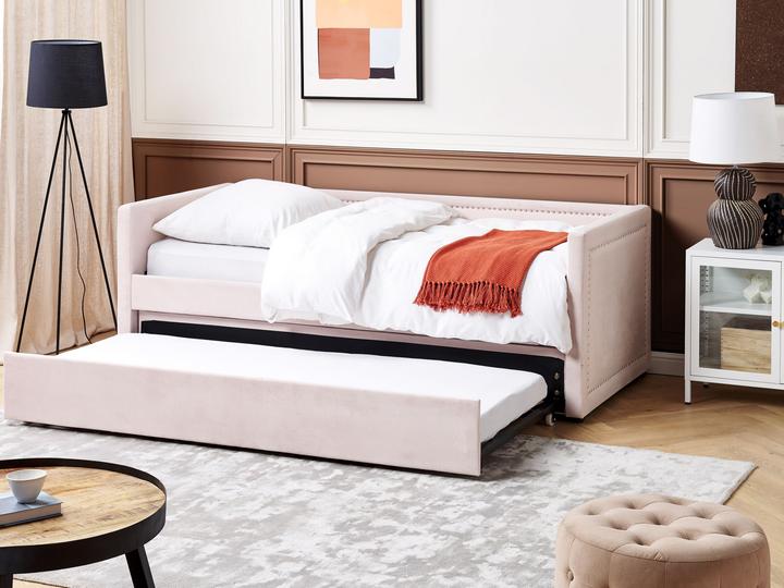 Actual product image Beliani Daybed pull-out corduroy pastel pink slatted frame 90 x 200 cm MIMIZAN (90 x 200 cm)