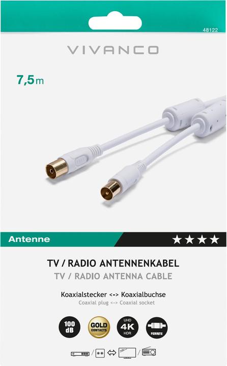 Image du produit Vivanco Coupleur coaxial pour câble d'antenne (Plug-Coax) (100 dB, Câble d'antenne)