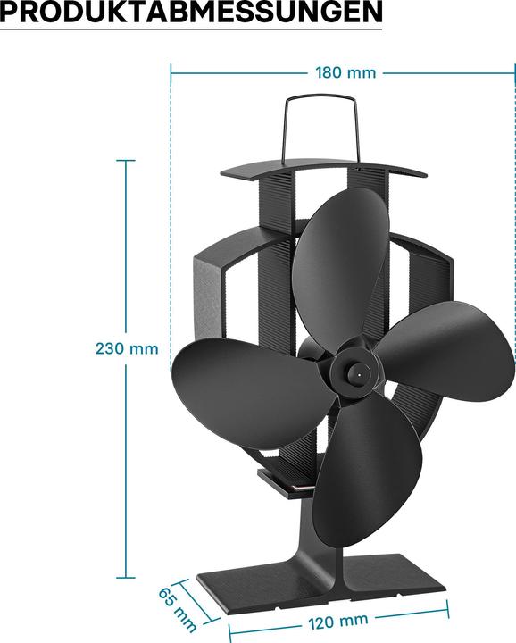 Image du produit Wiltec Ventilateur de poêle Bois 4 Pales 50-300°C Autoalimentation thermique par Chaleur Sans courant Four