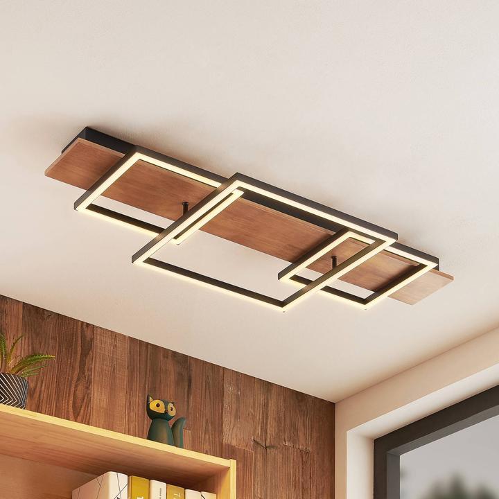 Actual product image Lucande Chariska LED Ceiling Lamp Wood Black 95cm (740 lm)