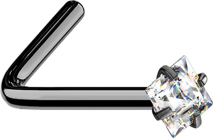 Star Piercing Nasenstecker gewinkelt schwarz quadratischer Kristall silber gefasst (ohne Messing, Chirurgenstahl 316L)
