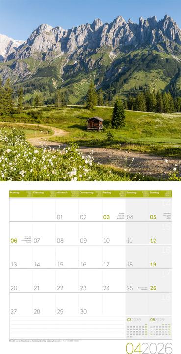 Produktbild Alpen Kalender 2026 - 30x30 (30 x 30 cm, Harter Einband, Französisch, Englisch)