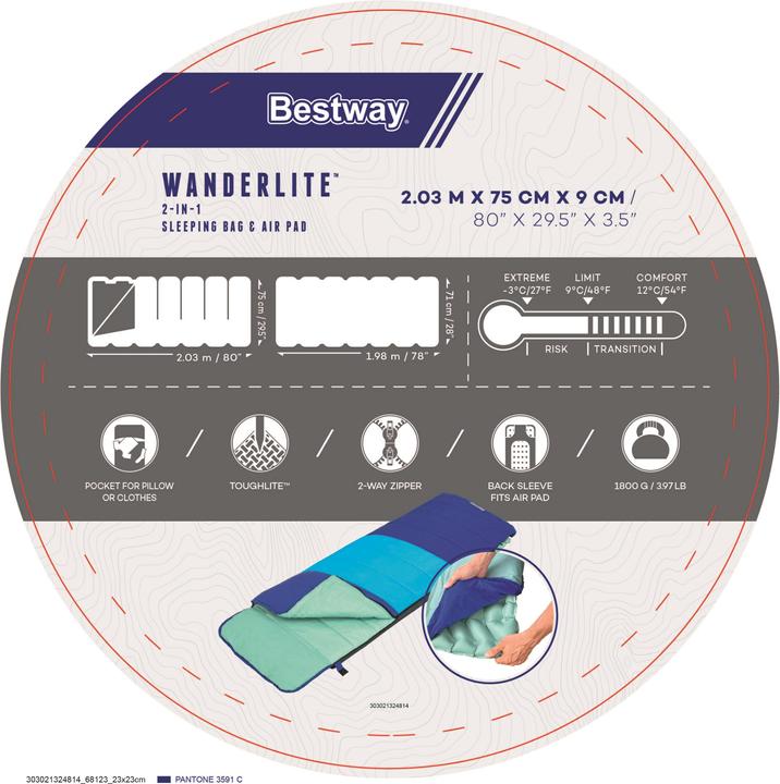 Produktbild Bestway 2-in-1-Schlafsack Wanderlite™ mit integrierbarer, aufblasbarer Isomatte 203 x 75 x 9 cm (198 cm)