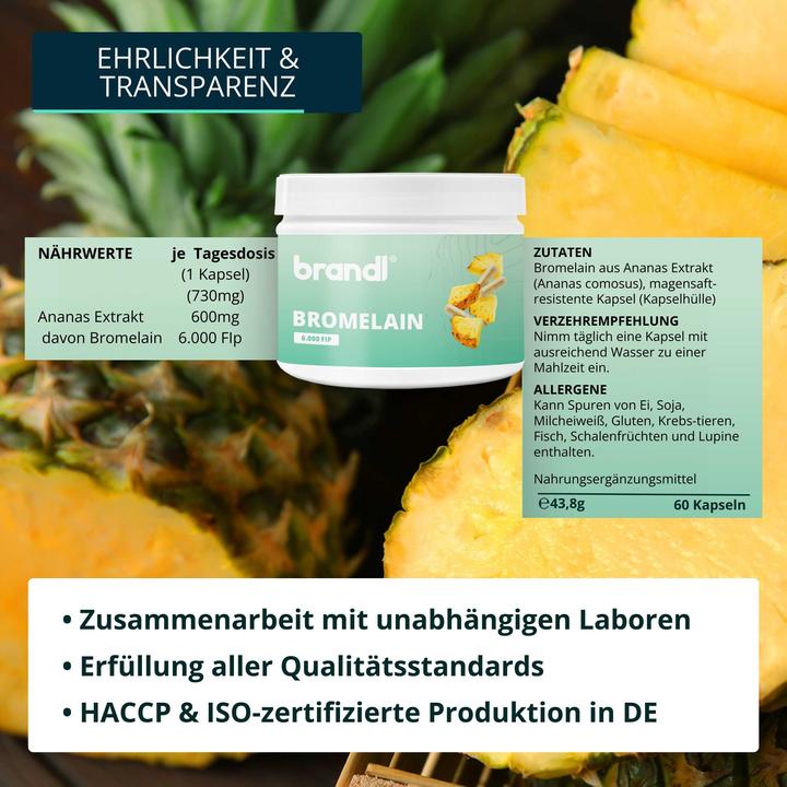 Nutritional values and ingredients Brandl Bromelain capsules high dose (60 Piece, Capsules, 43.08 g)