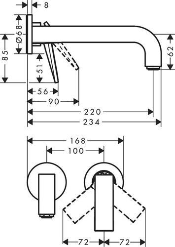 Produktbild hansgrohe AXOR Citterio Waschtischmischer, Unterputz, Ausladung 220mm, unverschliessbare Ablaufgarni
