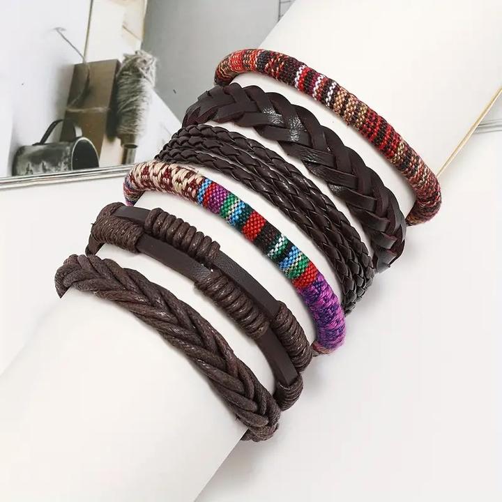 Actual product image Cbx 36 pieces leather bracelets mix styles size adjustable, handmade bracelets (Faux leather, Wood and cotton)