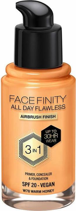 Max Factor Facefinity All Day Flawless 3 In 1 Foundation W78-Warm Honey 30ml (W78 Warm Honey)