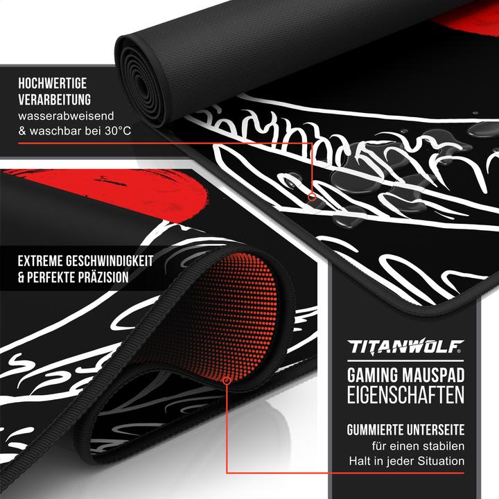 Produktbild Titanwolf Gaming Mauspad, 900 x 400mm XXL Speed Gaming Mausmatte, Mauspad extra große Oberfläche, große Welle (XXL)