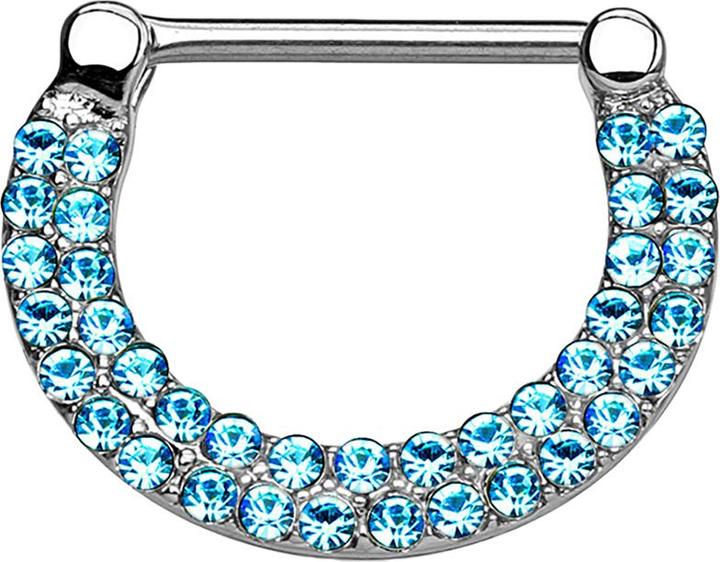 Star Piercing Barbell Clicker silber doppellinig mit Kristallen aqua (Chirurgenstahl 316L, Messing)
