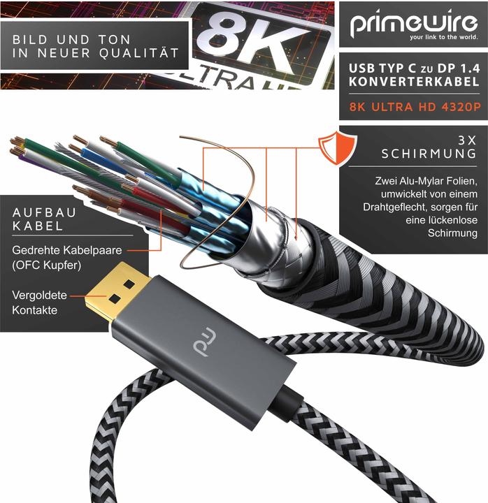 Produktbild Primewire USB Typ C – DisplayPort (1 m, DisplayPort, USB Typ C)