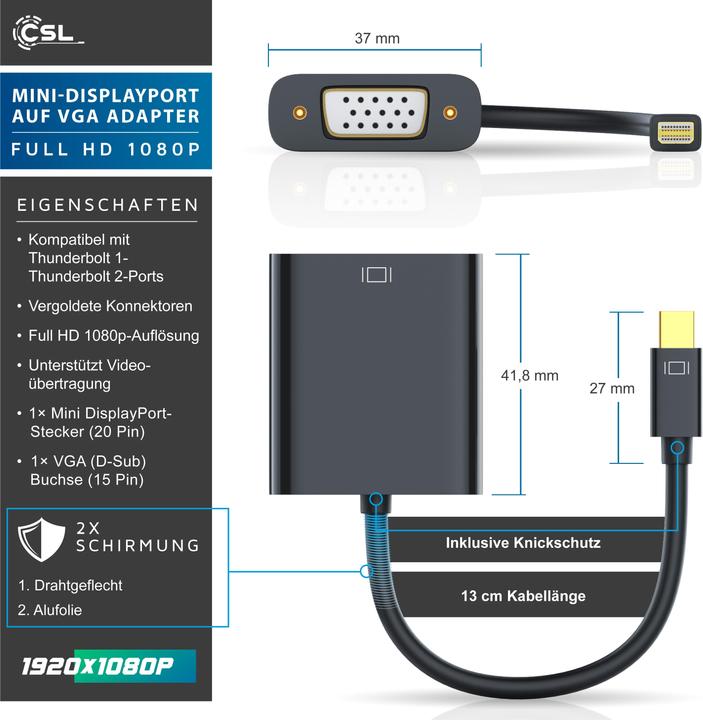 Immagine prodotto CSL Cavo adattatore da Mini DisplayPort a VGA (VGA, 10 cm)