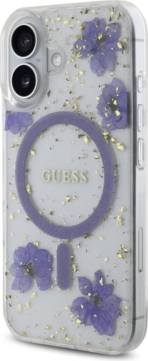 Image du produit Guess Case Resin Flowers Glitter MagSafe for iPhone 16 purple (Apple iPhone 16)