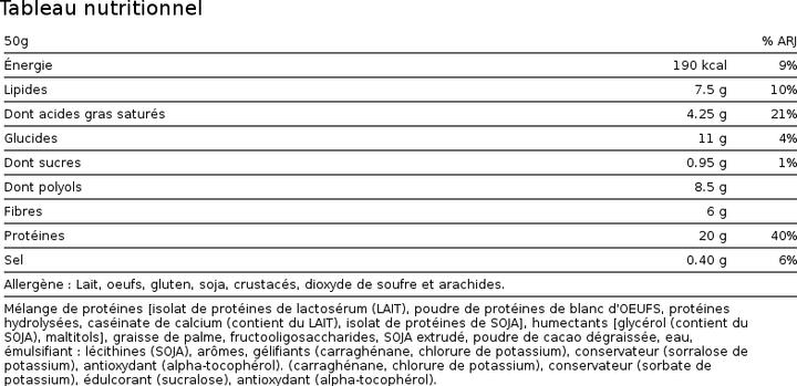 Valeurs nutritives et ingrédients Biotech USA Zero Bar (Cookies aux pépites de chocolat, 1 pcs, 50 g)