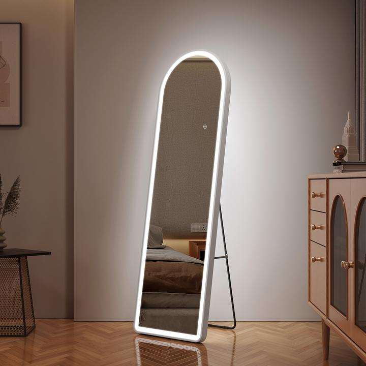 Produktbild Emke Bogen Standspiegel mit Beleuchtung, 3 Farbtemperatur, Rahmen aus Aluminium, 45*147cm, Weiss