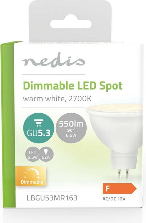 Produktbild Nedis LBGU53MR163 LED-Lampe GU5.3 Spot 6.5 W 550 lm 2700 K Warmweiss Klar Anzahl der Lampen in der V (GU5.3, 6.50 W, 550 lm, 1 x, F)