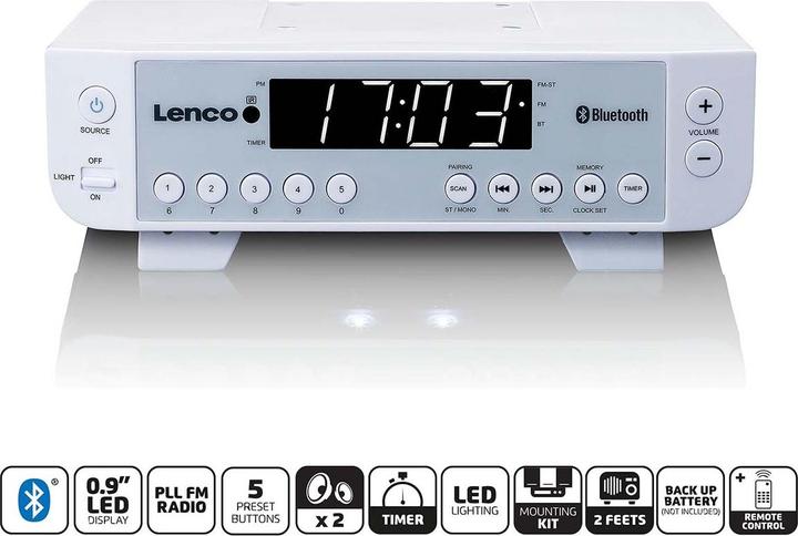 Image du produit Lenco KCR-100 Radio de cuisine FM Bluetooth® Blanc (FM, Bluetooth)