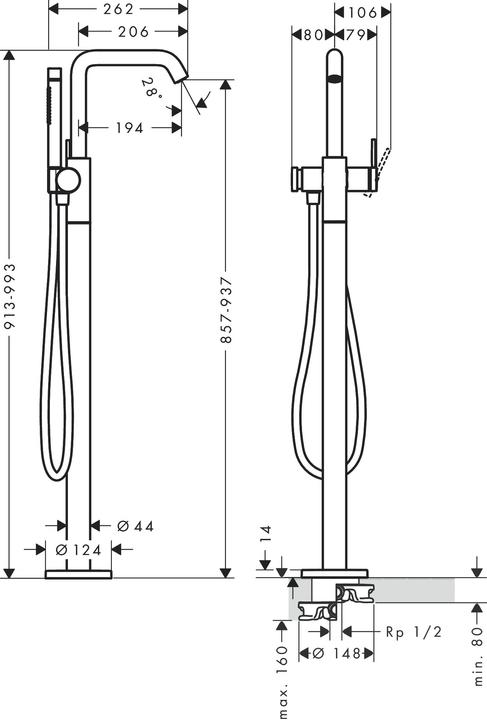 Produktbild hansgrohe Tecturis S Einhebel-Wannenmischer, bodenstehend, Ausladung 194mm, 73440