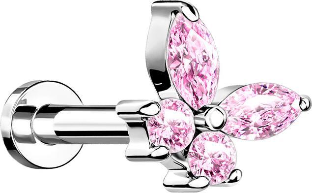 Immagine prodotto Star Piercing Micro Labret filo interno argento farfalla con cristalli rosa (Ottone)