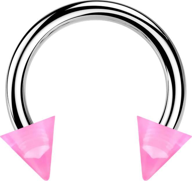 Actual product image Star Piercing Circular Barbell silber mit zwei Cones pink transparent (Acrylic, without brass, Surgical steel 316L)