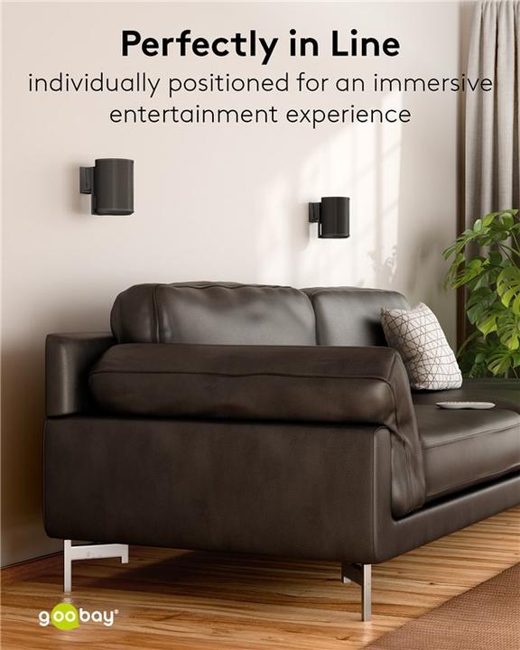Actual product image Goobay Modern Era 1 Flex speaker wall mount, black (1 pair, Wall installation, Pivoting, Tiltable)