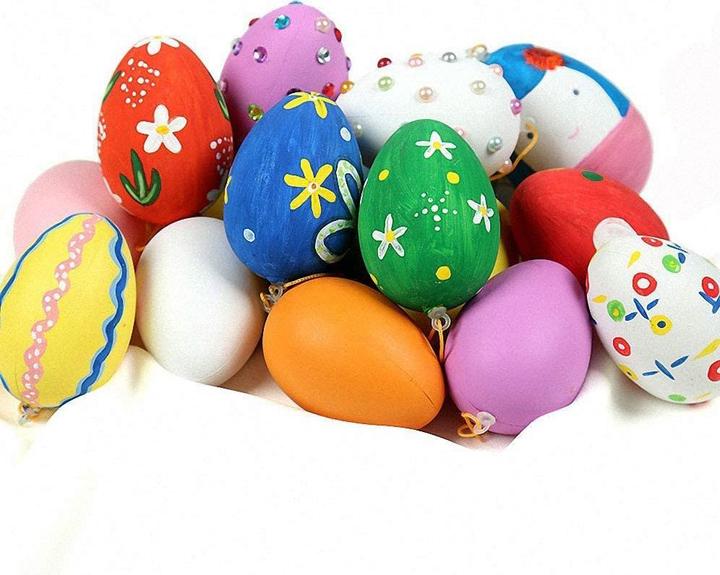 Produktbild I Am Creative Bastel Ostereier do it yourself Deko für Ostern mit Aufhängeband + Stifte 156-tlg. Set (156 x)