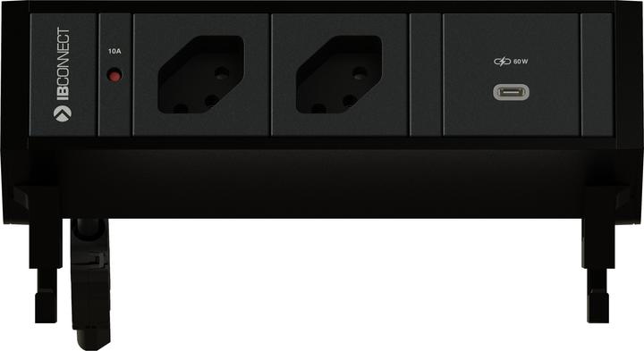 Produktbild IB Connect SUPRA Steckdoseneinheit schwarz 2x Typ 13 1x USB-C 60W (2 x, USB-C, Typ 13, 0.30 m)