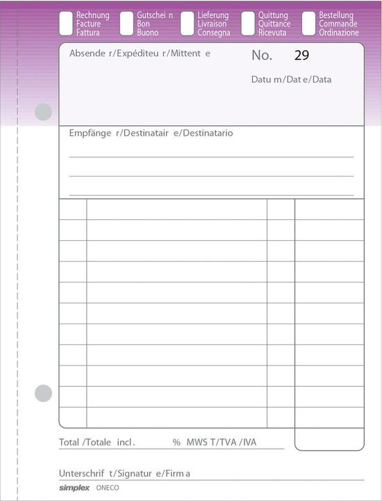 Simplex Bloc-notes combi Oneco (100 x)