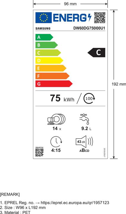 Energie-Label Samsung DW60DG750I00