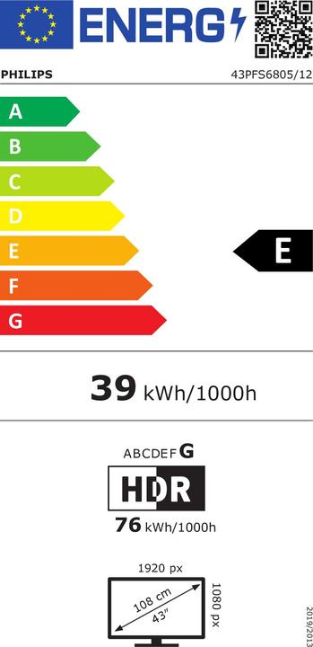 Etichetta energetica Philips 43PFS6805 (43", PFS6805, LCD, Full HD, 2020)