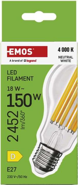 Produktbild Emos LED Lampe Filament A70 / E27 / 18 W (150 W) / 2452 lm / Neutral Weiss (E27, 18 W, 2452 lm, 1 x, D)