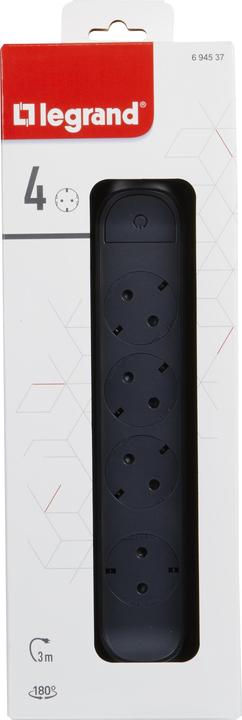 Image du produit Legrand Multiprise pivotante 4x prise, 3m de câble noir 694537 (4 x, CEE7, 3 m)
