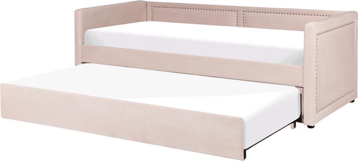 Actual product image Beliani Daybed pull-out corduroy pastel pink slatted frame 90 x 200 cm MIMIZAN (90 x 200 cm)