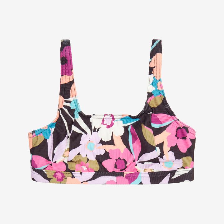 Image du produit Olaian Haut de maillot de bain brassière fleuri réglable Fille - 500 Nora azalea noir