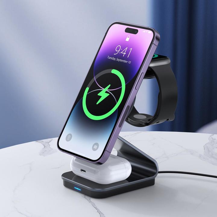 Actual product image Duzzona 3 in 1 MagSafe QI Wireless Multi Charging Station 15W (15 W)