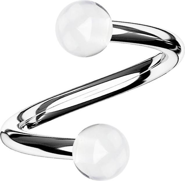 Star Piercing Spirale silber mit zwei Kugeln transparent (Acryl, Chirurgenstahl 316L)