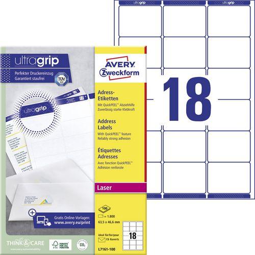 Actual product image Avery Dennison Labels Zweckform ultragrip L7161, 63,5x46,6 mm, white, pk. 1800 pcs.